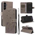 For Samsung Galaxy S25 FE 5G Cat and Bee Embossed Flip Leather Phone Case(Grey) - 1