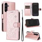 For Samsung Galaxy S25 FE 5G Cat and Bee Embossed Flip Leather Phone Case(Rose Gold) - 1
