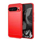 For Google Pixel 9 Pro XL Brushed Texture Carbon Fiber TPU Phone Case(Red) - 1