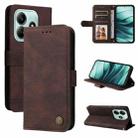 For Redmi Note 14 5G Skin Feel Life Tree Metal Button Leather Phone Case(Brown) - 1