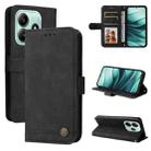 For Redmi Note 14 5G Skin Feel Life Tree Metal Button Leather Phone Case(Black) - 1