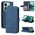 For Redmi Note 14 5G Skin Feel Life Tree Metal Button Leather Phone Case(Blue) - 1