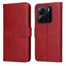 For Redmi Note 14 4G 163.25mm Global Classic Calf Texture Flip Leather Phone Case(Red) - 1