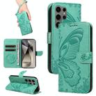 For Samsung Galaxy S25 Ultra 5G Swallowtail Butterfly Embossed Leather Phone Case(Green) - 1