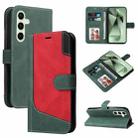 For Samsung Galaxy S24 FE 5G Three Color Splicing Leather Phone Case(Green) - 1