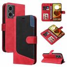 For Motorola Moto G85 Three Color Splicing Leather Phone Case(Red) - 1