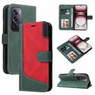 For OPPO Reno12 Pro 5G Global Three Color Splicing Leather Phone Case(Green) - 1