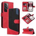 For OPPO Reno12 Pro 5G Global Three Color Splicing Leather Phone Case(Red) - 1