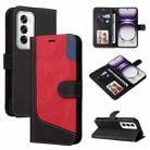For OPPO Reno12 5G Global Three Color Splicing Leather Phone Case(Black) - 1