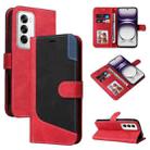 For OPPO Reno12 5G Global Three Color Splicing Leather Phone Case(Red) - 1