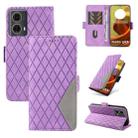 For Motorola Moto G85 Dual-color Rhombic Lattice Leather Phone Case(Purple) - 1