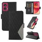 For Motorola Edge 50 Fusion Dual-color Rhombic Lattice Leather Phone Case(Black) - 1