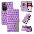 For OPPO Reno12 Pro 5G Global Dual-color Rhombic Lattice Leather Phone Case(Purple) - 1