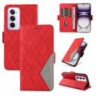 For OPPO Reno12 5G Global Dual-color Rhombic Lattice Leather Phone Case(Red) - 1