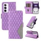 For OPPO Reno12 5G Global Dual-color Rhombic Lattice Leather Phone Case(Purple) - 1