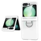 For Samsung Galaxy Z Flip4 5G TPU+PC Folding Center Shaft Phone Case with Ring(Matte White) - 1