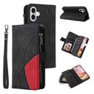 For iPhone 16 Plus Dual-color 9 Card Slots Zipper Wallet Leather Phone Case(Black) - 1