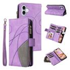 For iPhone 16 Plus Dual-color 9 Card Slots Zipper Wallet Leather Phone Case(Purple) - 1