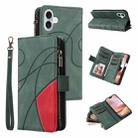 For iPhone 16 Plus Dual-color 9 Card Slots Zipper Wallet Leather Phone Case(Green) - 1