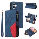 For iPhone 16 Plus Dual-color 9 Card Slots Zipper Wallet Leather Phone Case(Blue) - 1