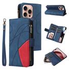 For iPhone 16 Pro Dual-color 9 Card Slots Zipper Wallet Leather Phone Case(Blue) - 1