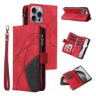 For iPhone 16 Pro Max Dual-color 9 Card Slots Zipper Wallet Leather Phone Case(Red) - 1