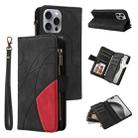 For iPhone 16 Pro Max Dual-color 9 Card Slots Zipper Wallet Leather Phone Case(Black) - 1