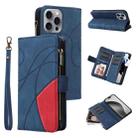 For iPhone 16 Pro Max Dual-color 9 Card Slots Zipper Wallet Leather Phone Case(Blue) - 1