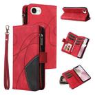 For iPhone SE 2024 Dual-color 9 Card Slots Zipper Wallet Leather Phone Case(Red) - 1