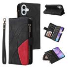 For iPhone 17 Dual-color 9 Card Slots Zipper Wallet Leather Phone Case(Black) - 1