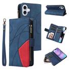 For iPhone 17 Dual-color 9 Card Slots Zipper Wallet Leather Phone Case(Blue) - 1