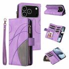 For iPhone 17 Pro Dual-color 9 Card Slots Zipper Wallet Leather Phone Case(Purple) - 1