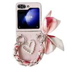 For Samsung Galaxy Z Flip5 Diamond Square 3D Heart Pattern Full Coverage Phone Case with Scarf / Bracelet(Pink) - 1