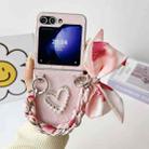 For Samsung Galaxy Z Flip5 Diamond Square 3D Heart Pattern Full Coverage Phone Case with Scarf / Bracelet(Pink) - 2