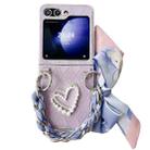 For Samsung Galaxy Z Flip5 Diamond Square 3D Heart Pattern Full Coverage Phone Case with Scarf / Bracelet(Purple) - 1