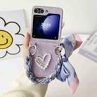 For Samsung Galaxy Z Flip5 Diamond Square 3D Heart Pattern Full Coverage Phone Case with Scarf / Bracelet(Purple) - 2