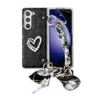 For Samsung Galaxy Z Fold4 Diamond Square 3D Heart Pattern Full Coverage Phone Case with Scarf / Bracelet(Black) - 1