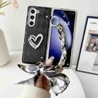 For Samsung Galaxy Z Fold4 Diamond Square 3D Heart Pattern Full Coverage Phone Case with Scarf / Bracelet(Black) - 2