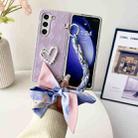 For Samsung Galaxy Z Fold4 Diamond Square 3D Heart Pattern Full Coverage Phone Case with Scarf / Bracelet(Purple) - 2