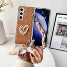 For Samsung Galaxy Z Fold4 Diamond Square 3D Heart Pattern Full Coverage Phone Case with Scarf / Bracelet(Brown) - 2