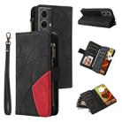 For Motorola Moto G85 Dual-color 9 Card Slots Zipper Wallet Leather Phone Case(Black) - 1