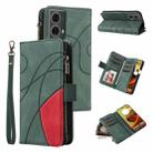 For Motorola Moto G85 Dual-color 9 Card Slots Zipper Wallet Leather Phone Case(Green) - 1