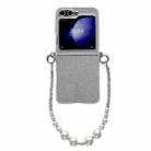 For Samsung Galaxy Z Flip4 Glitter Powder PC Side Buckle Full Coverage Shockproof Phone Case with Pearl Bracelet(Silver) - 1