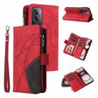 For OPPO Reno12 Pro Global Dual-color 9 Card Slots Zipper Wallet Leather Phone Case(Red) - 1