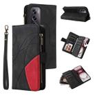 For OPPO Reno12 Pro Global Dual-color 9 Card Slots Zipper Wallet Leather Phone Case(Black) - 1
