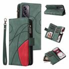 For OPPO Reno12 Pro Global Dual-color 9 Card Slots Zipper Wallet Leather Phone Case(Green) - 1