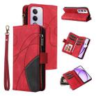 For OPPO A3 Pro 5G / A3 Pro India Dual-color 9 Card Slots Zipper Wallet Leather Phone Case(Red) - 1