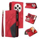 For OPPO Reno12 F 5G Global Dual-color 9 Card Slots Zipper Wallet Leather Phone Case(Red) - 1