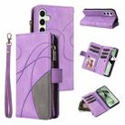 For Samsung Galaxy S24 FE 5G Dual-color 9 Card Slots Zipper Wallet Leather Phone Case(Purple) - 1