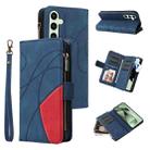 For Samsung Galaxy S24 FE 5G Dual-color 9 Card Slots Zipper Wallet Leather Phone Case(Blue) - 1